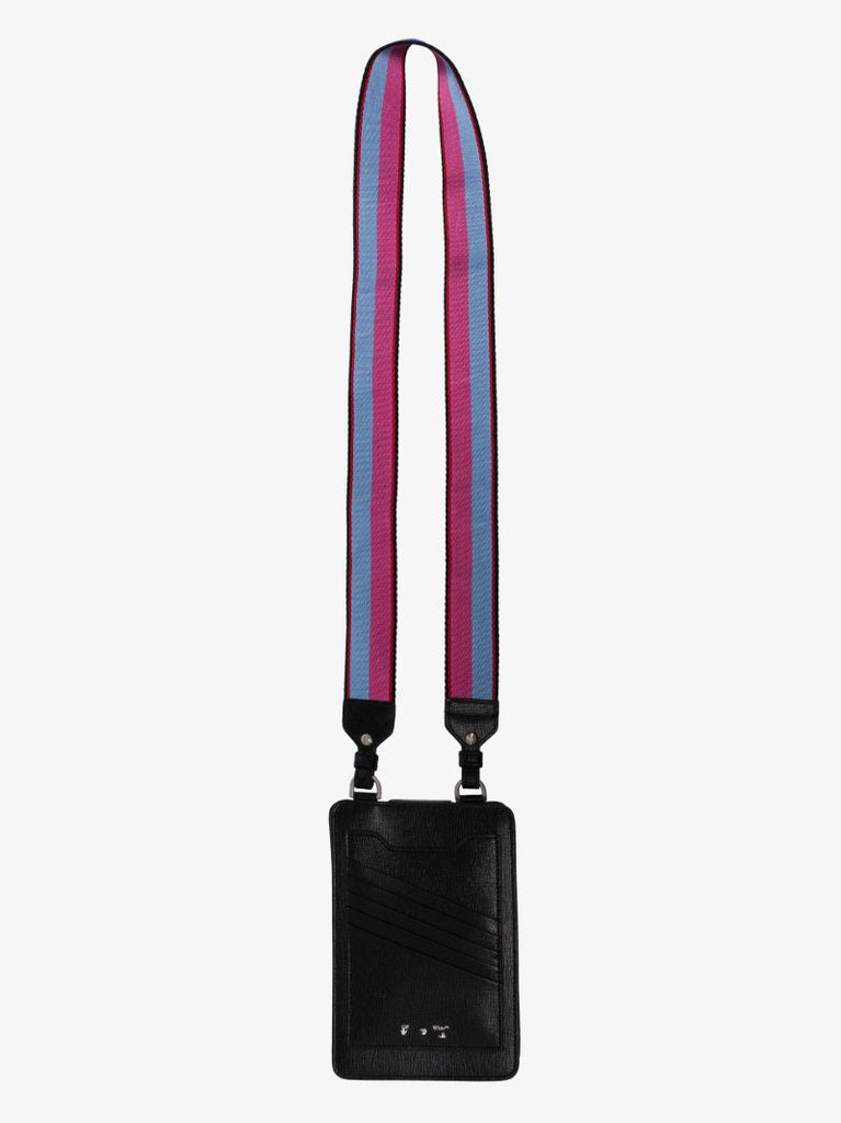 Black and White Diag Stripe Leather Phone Holder Bag