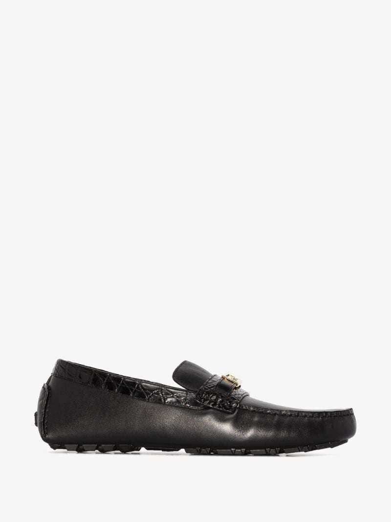 Black Mock Croc Driver Leather Loafers