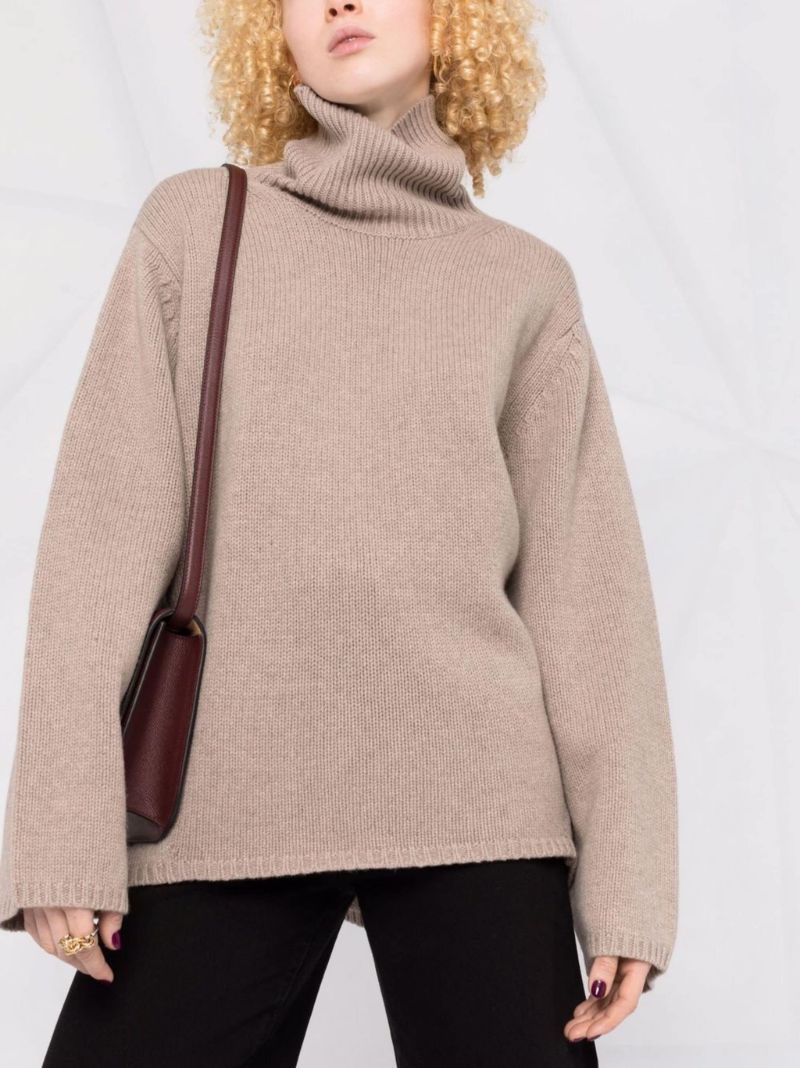 Neutral Roll Neck Wool Sweater