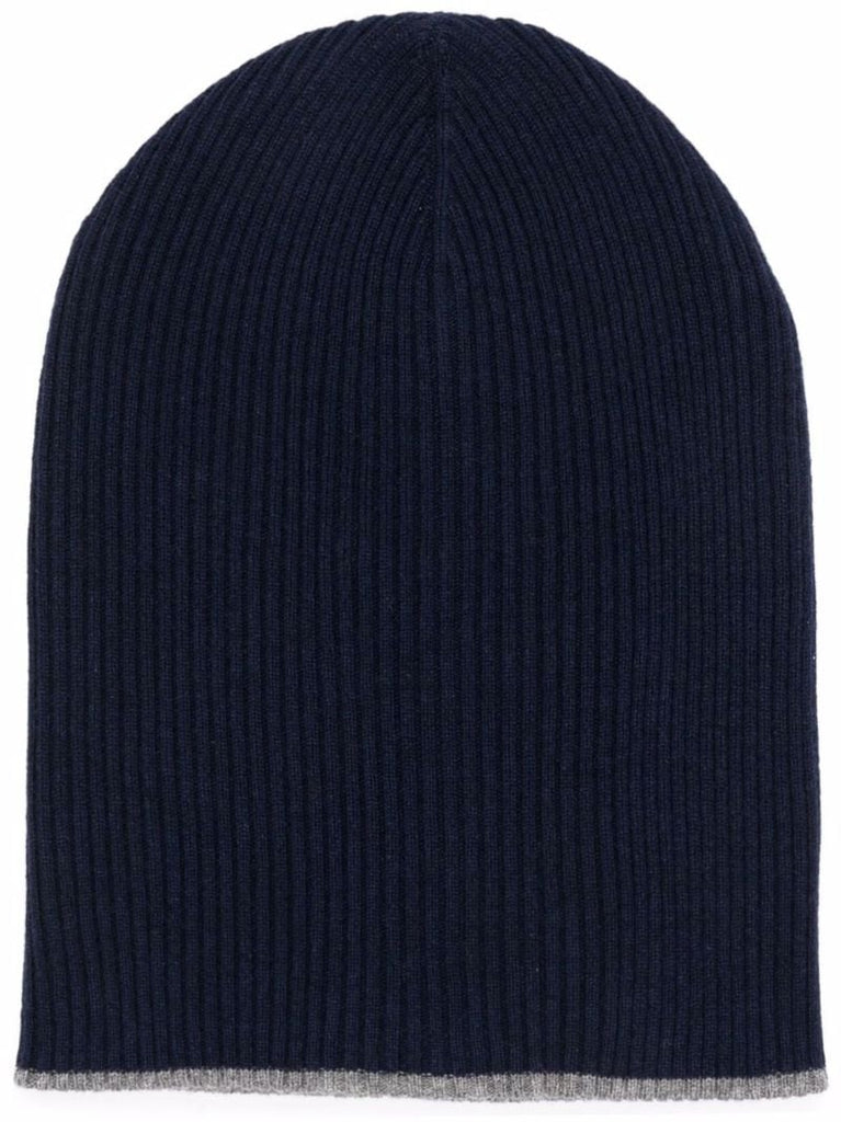 Blue Ribbed Cashmere Beanie