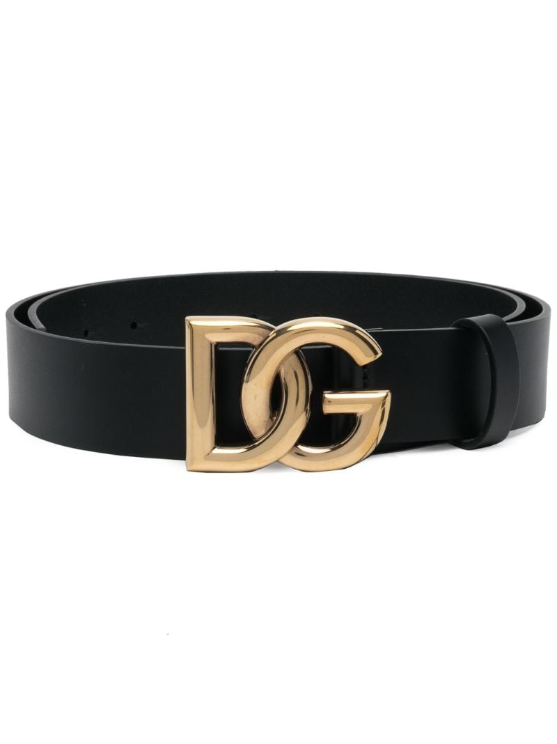 Black Dg Logo Leather Belt