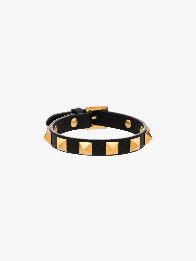 Black Rockstud Leather Bracelet