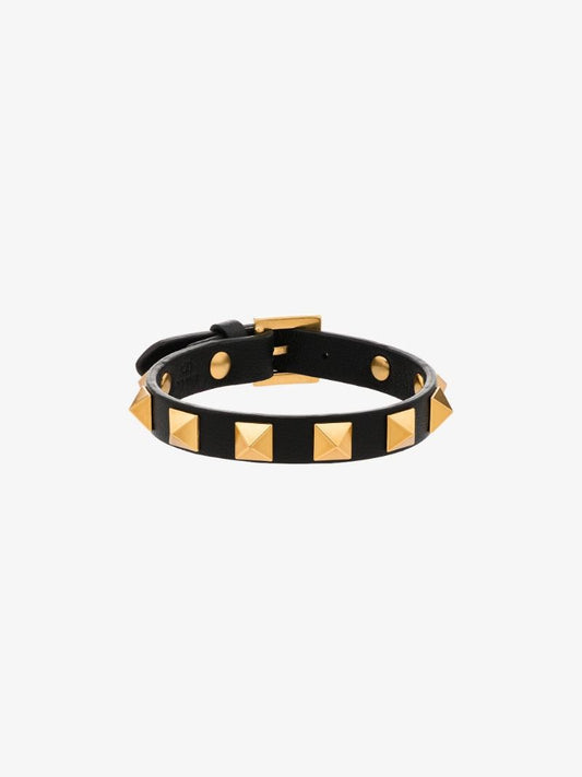 Black Rockstud Leather Bracelet