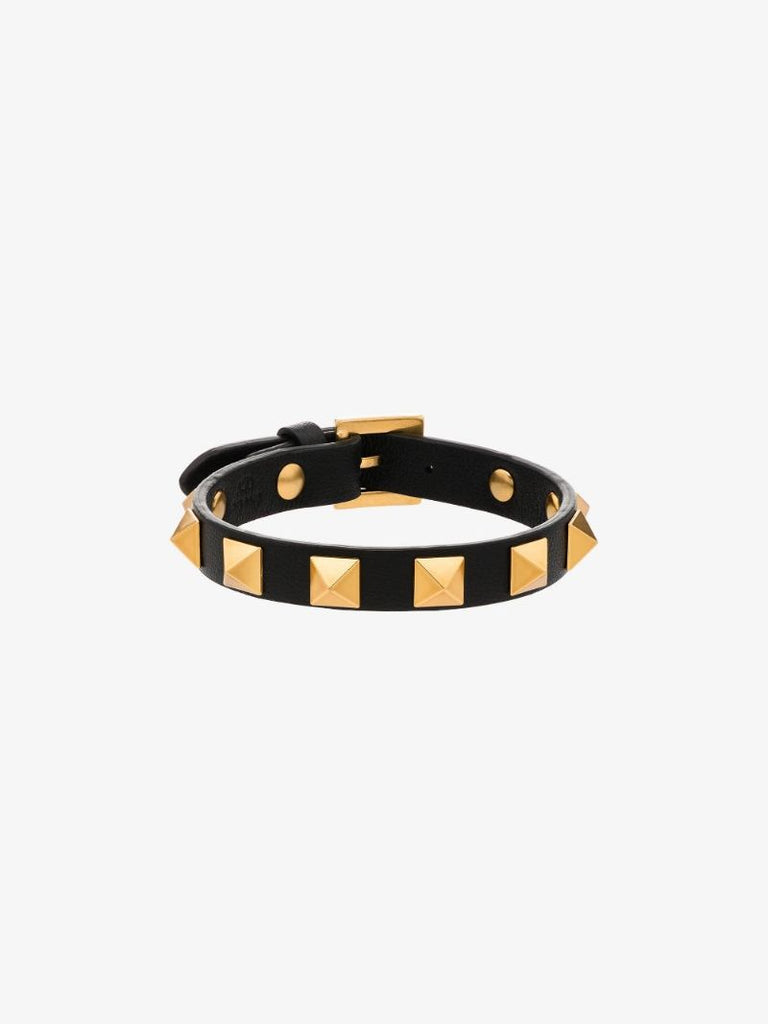 Black Rockstud Leather Bracelet