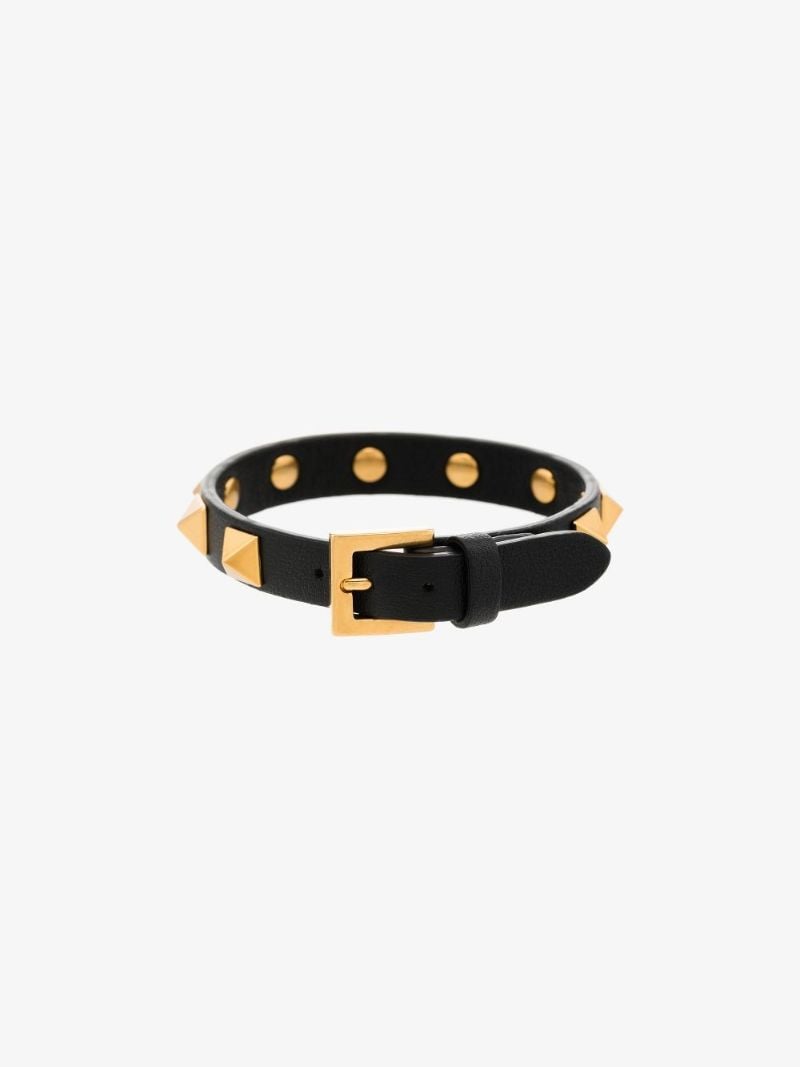 Black Rockstud Leather Bracelet