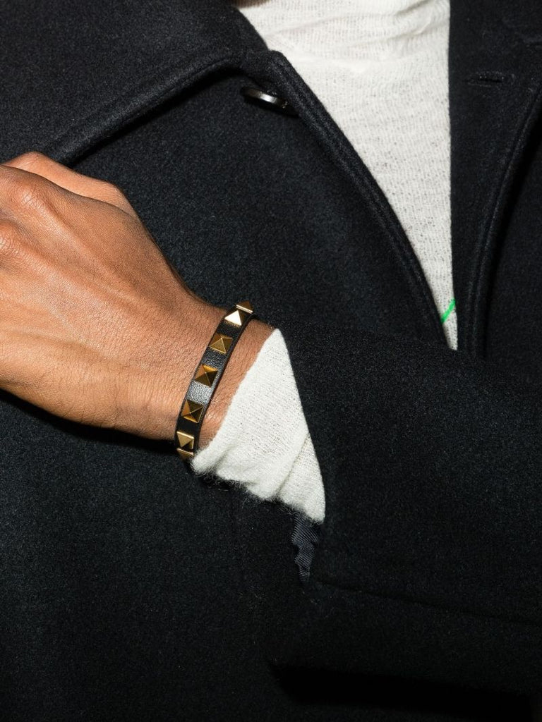 Black Rockstud Leather Bracelet