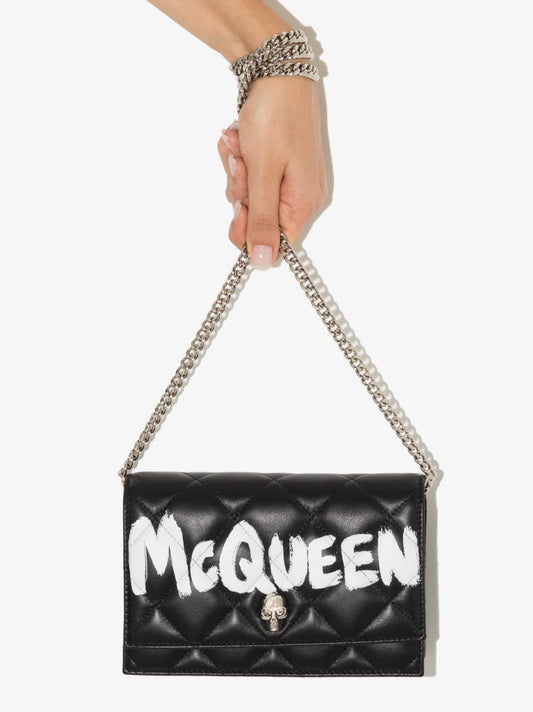 Black Logo Quilted Leather Clutch Bag
