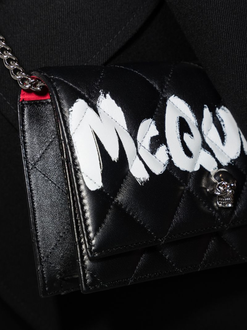 Black Logo Quilted Leather Clutch Bag