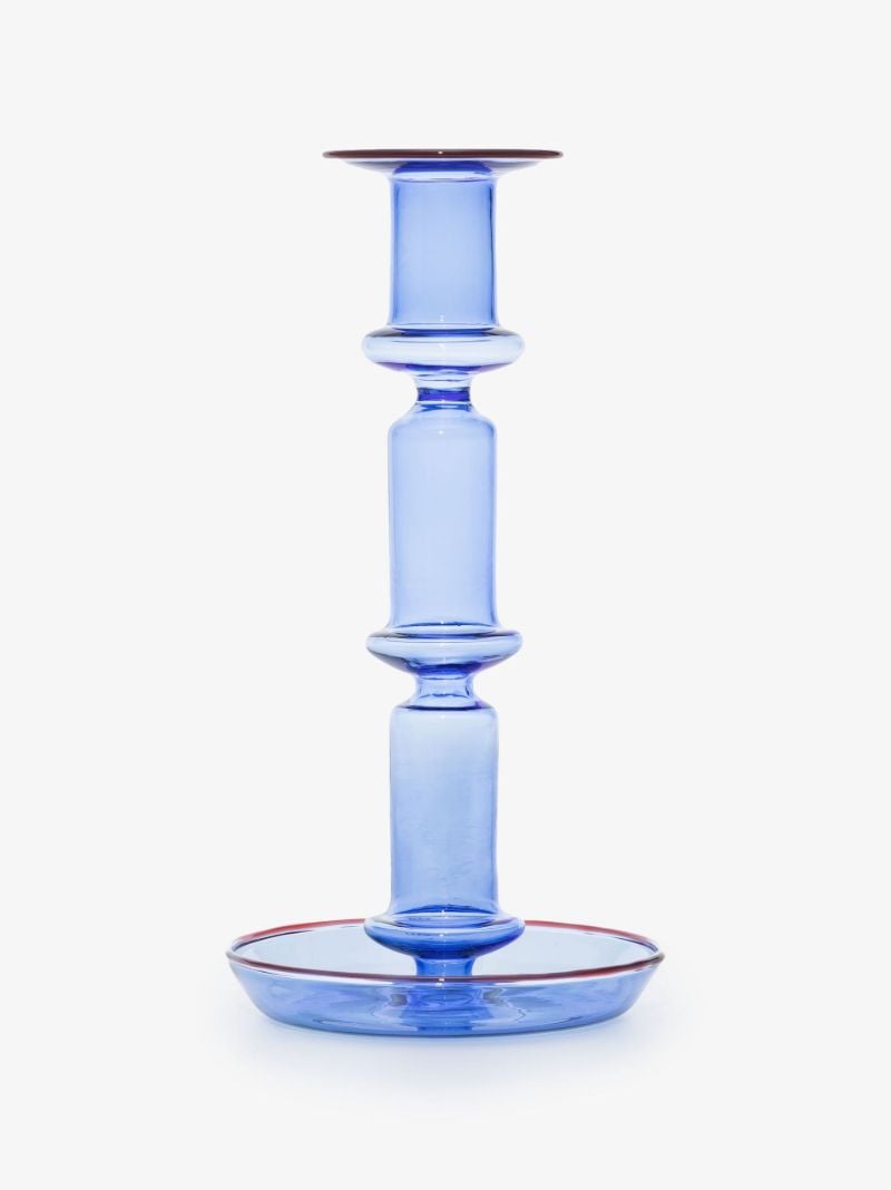 Blue Flare Tall Glass Candleholder