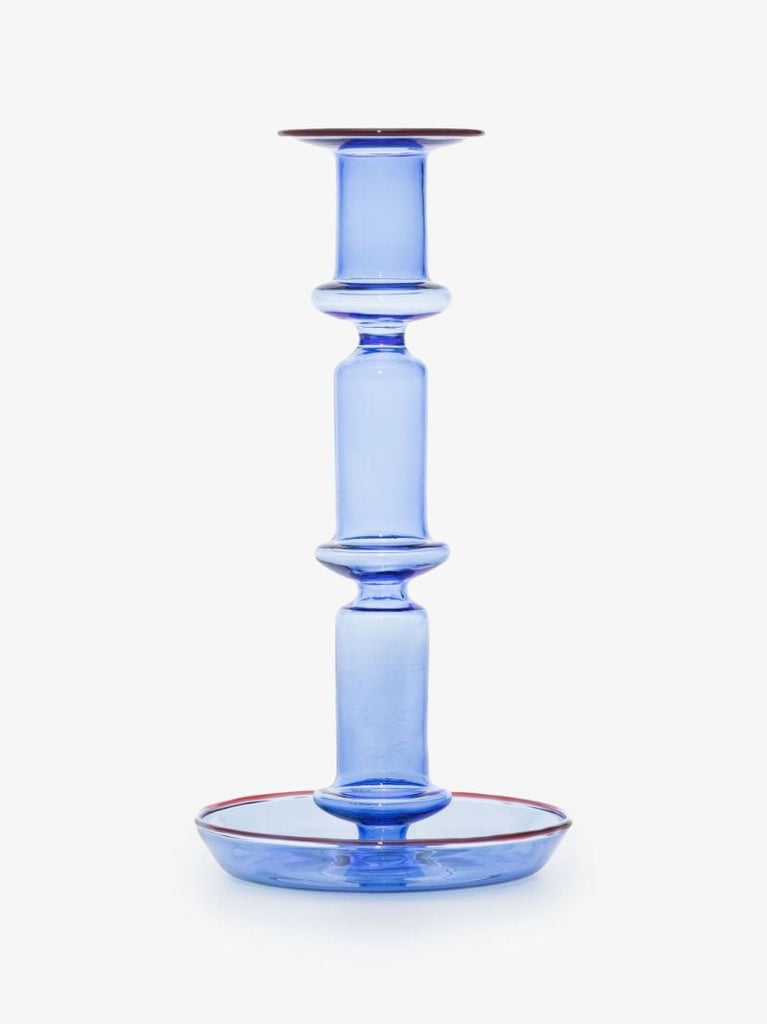 Blue Flare Tall Glass Candleholder