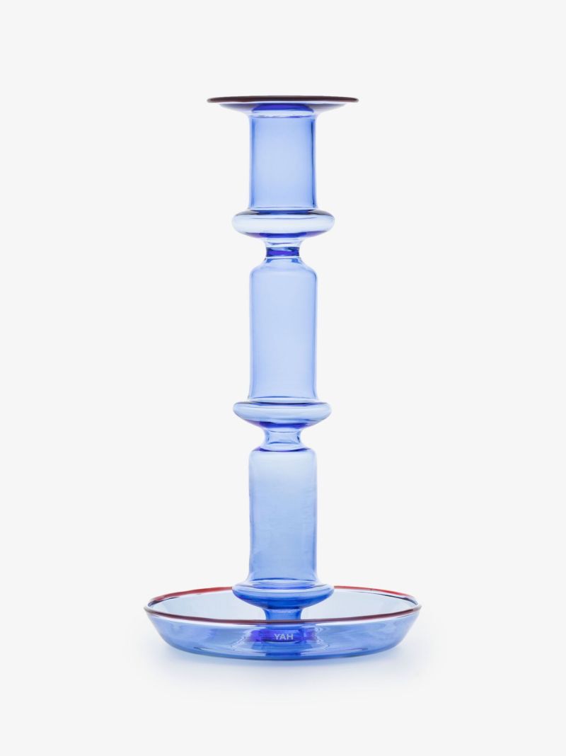 Blue Flare Tall Glass Candleholder