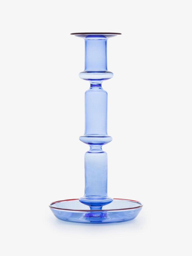 Blue Flare Tall Glass Candleholder
