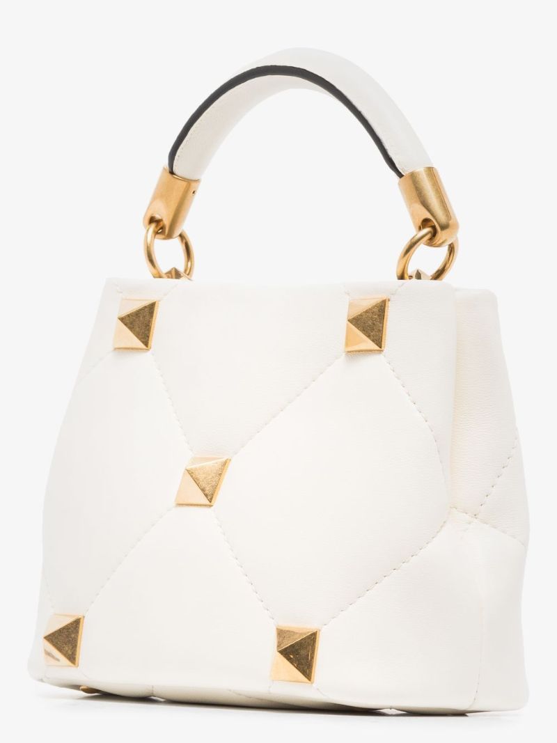 White Roman Stud Mini Leather Tote Bag