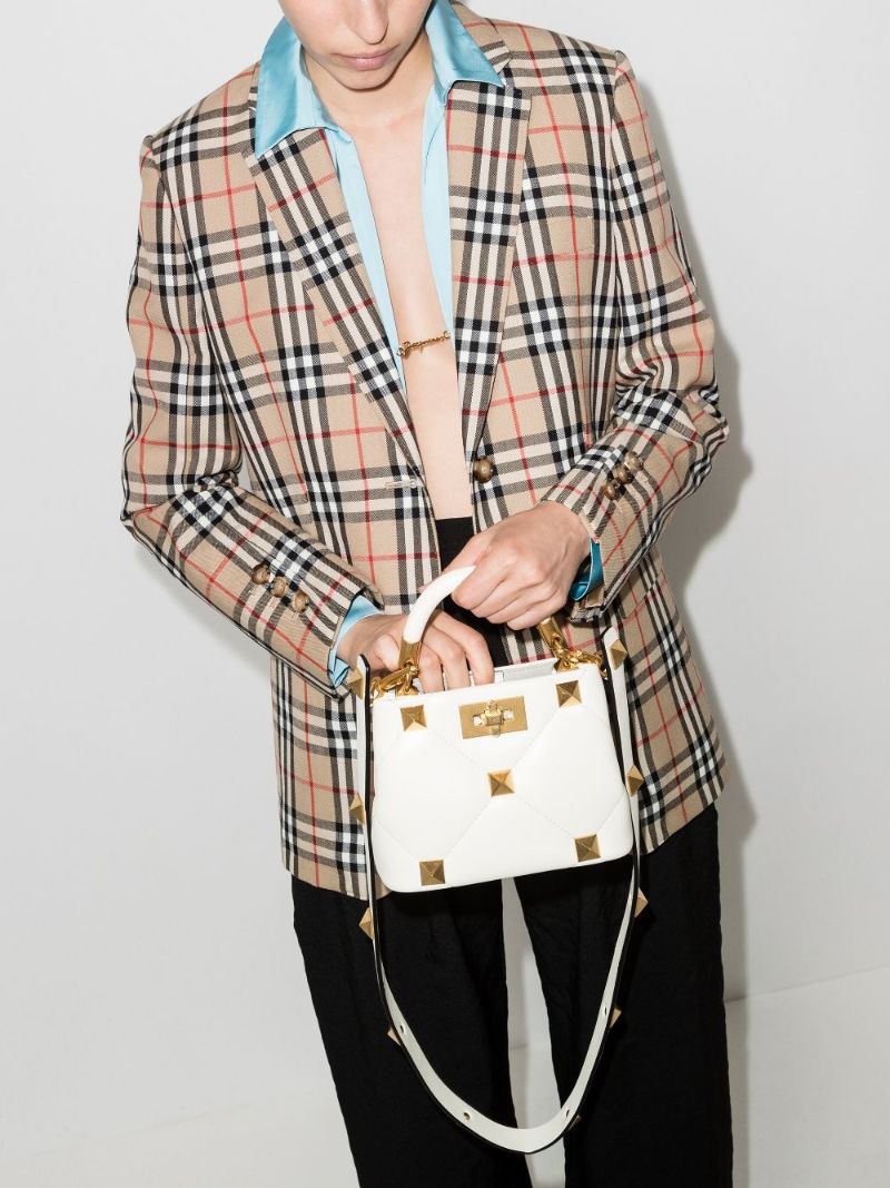 White Roman Stud Mini Leather Tote Bag