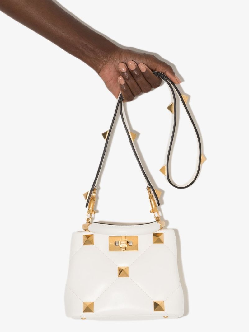 White Roman Stud Mini Leather Tote Bag