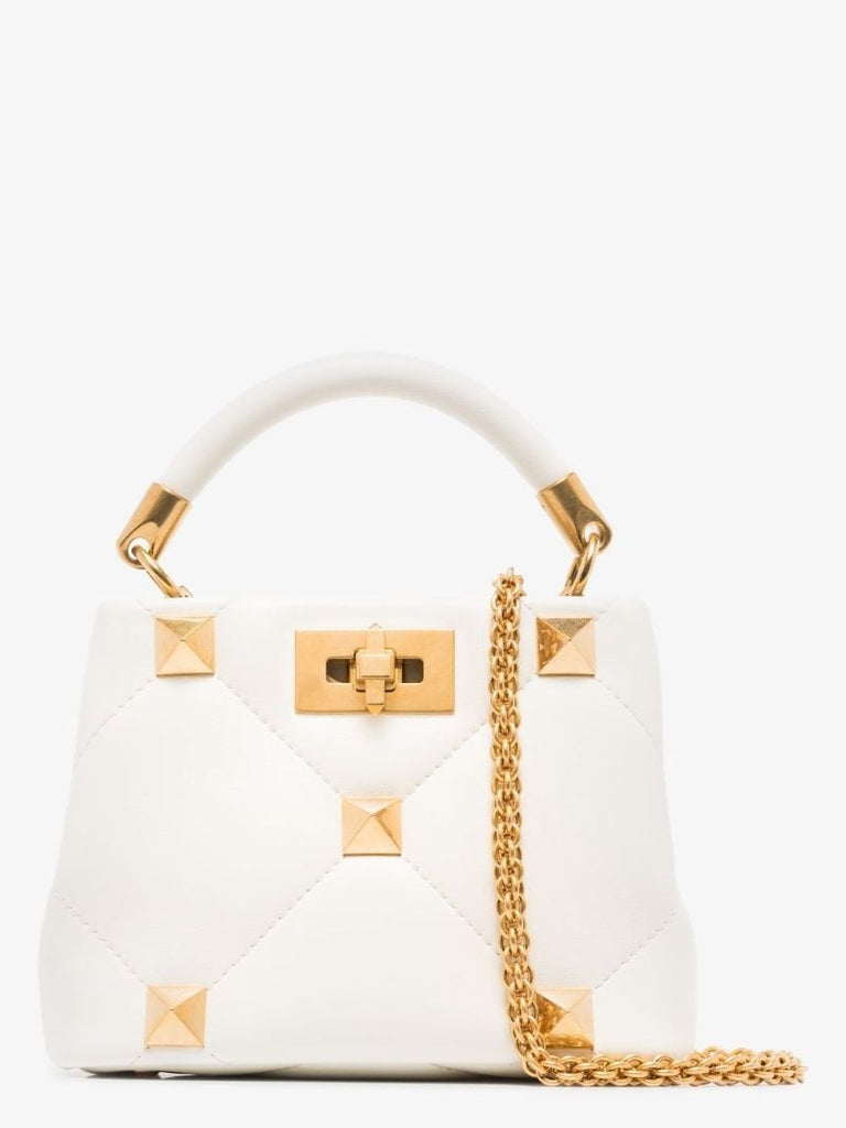 White Roman Stud Mini Leather Tote Bag