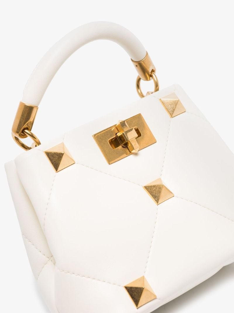 White Roman Stud Mini Leather Tote Bag