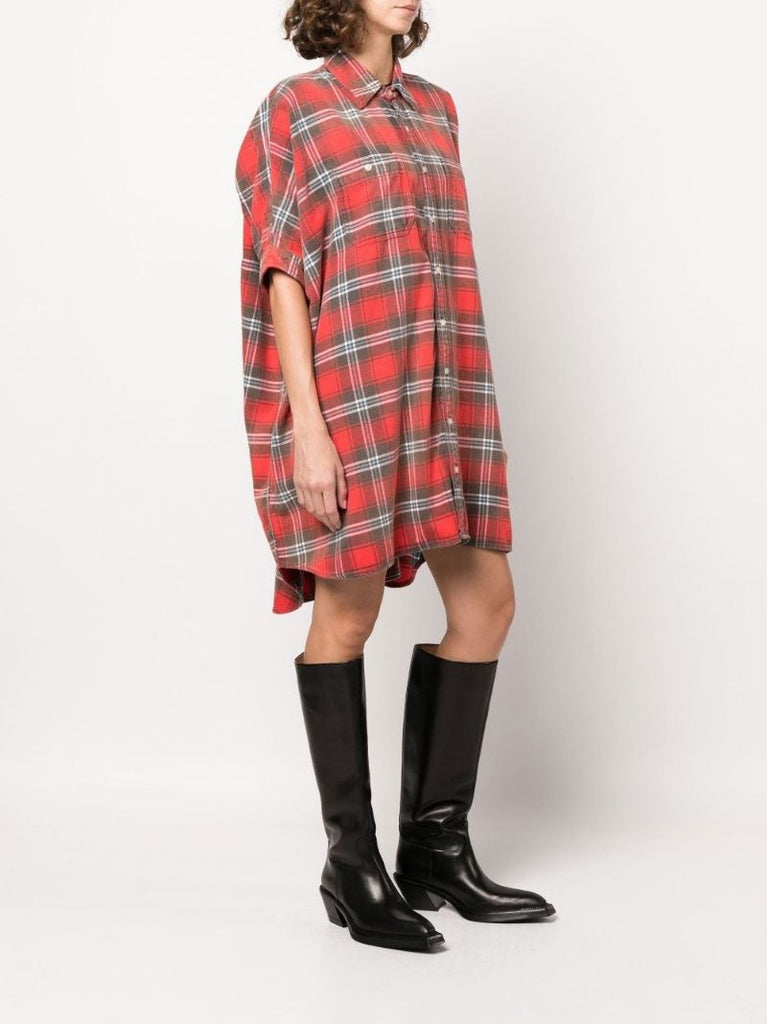Red Check Print Boxy Shirt Dress