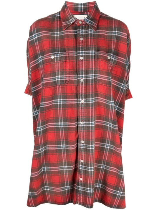 Red Check Print Boxy Shirt Dress