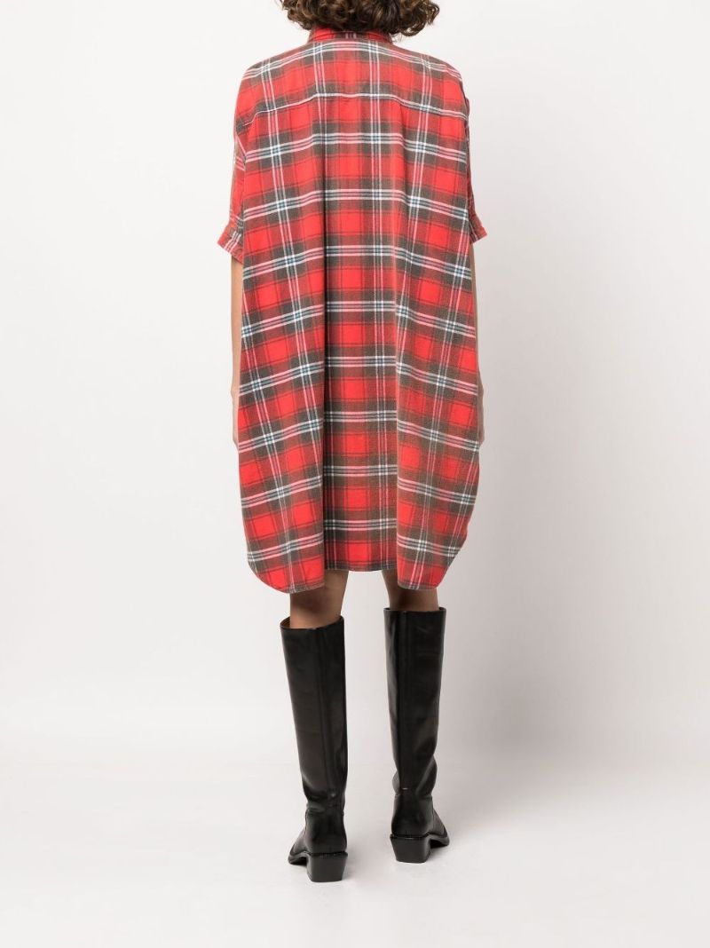 Red Check Print Boxy Shirt Dress
