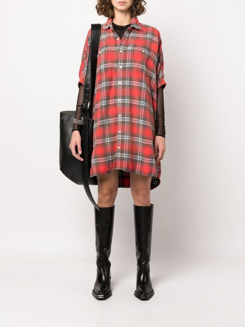 Red Check Print Boxy Shirt Dress