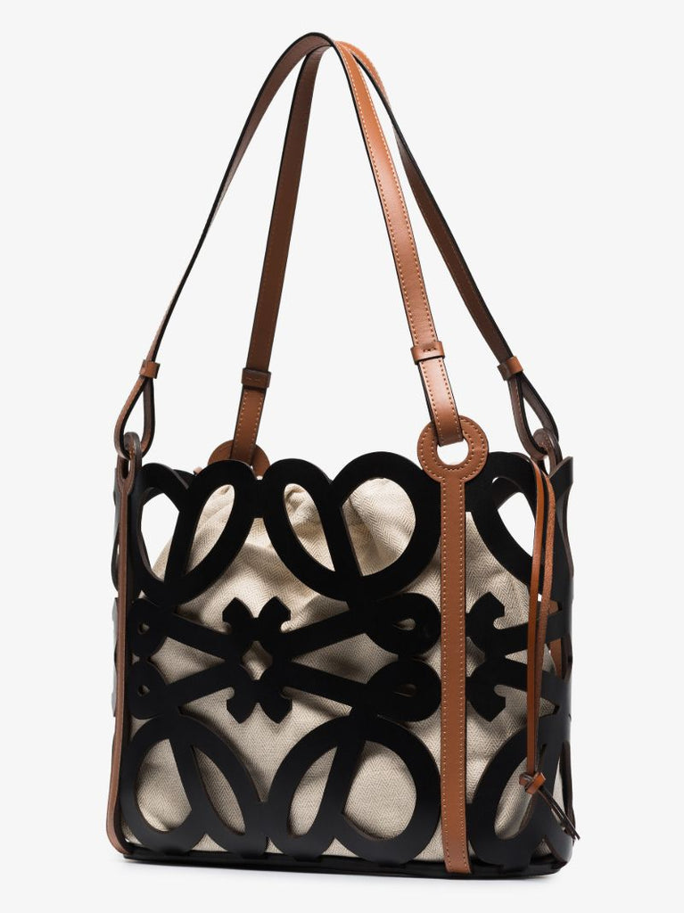 Black Anagram Small Cutout Leather Tote Bag