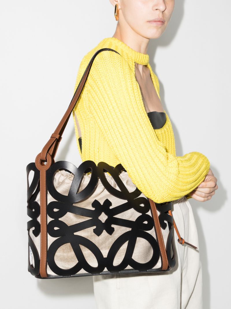 Black Anagram Small Cutout Leather Tote Bag