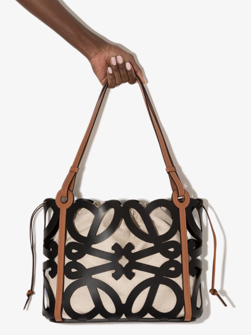 Black Anagram Small Cutout Leather Tote Bag