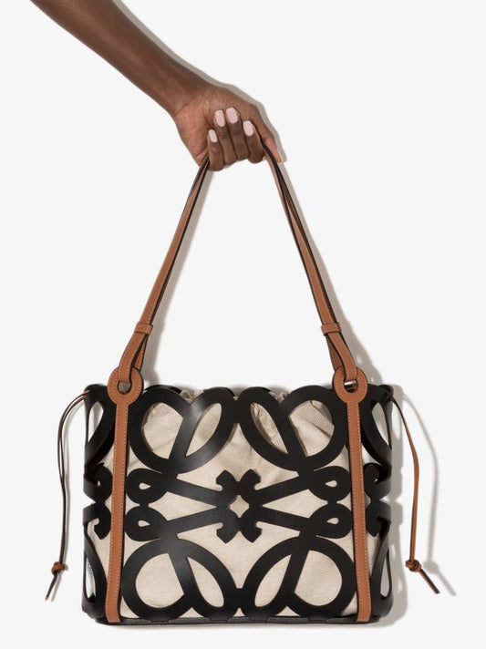 Black Anagram Small Cutout Leather Tote Bag