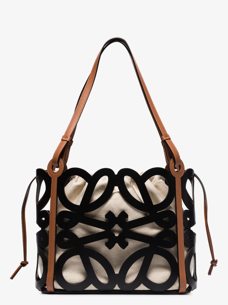 Black Anagram Small Cutout Leather Tote Bag