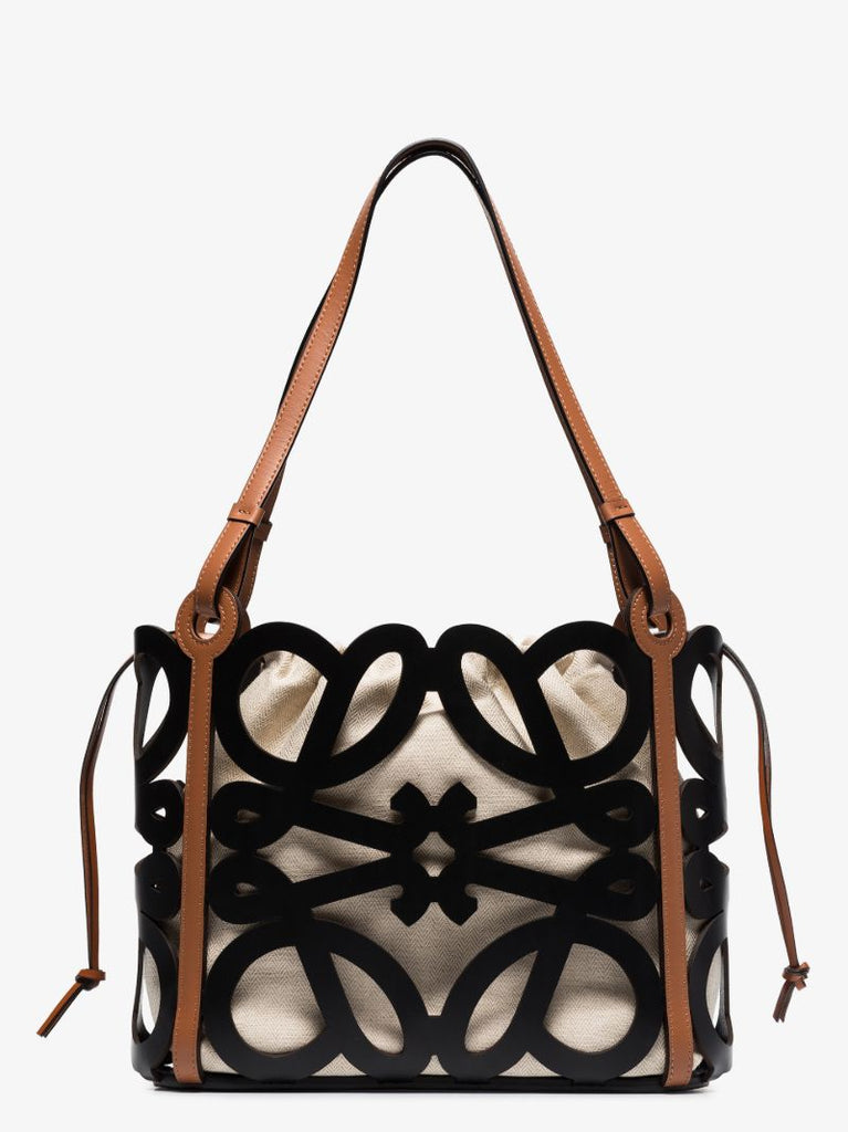 Black Anagram Small Cutout Leather Tote Bag