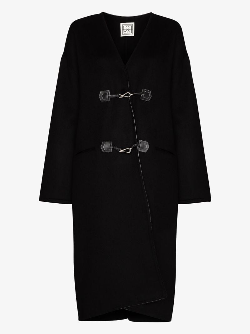 Leather Trimmed Wool Coat