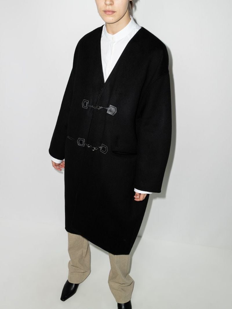 Leather Trimmed Wool Coat