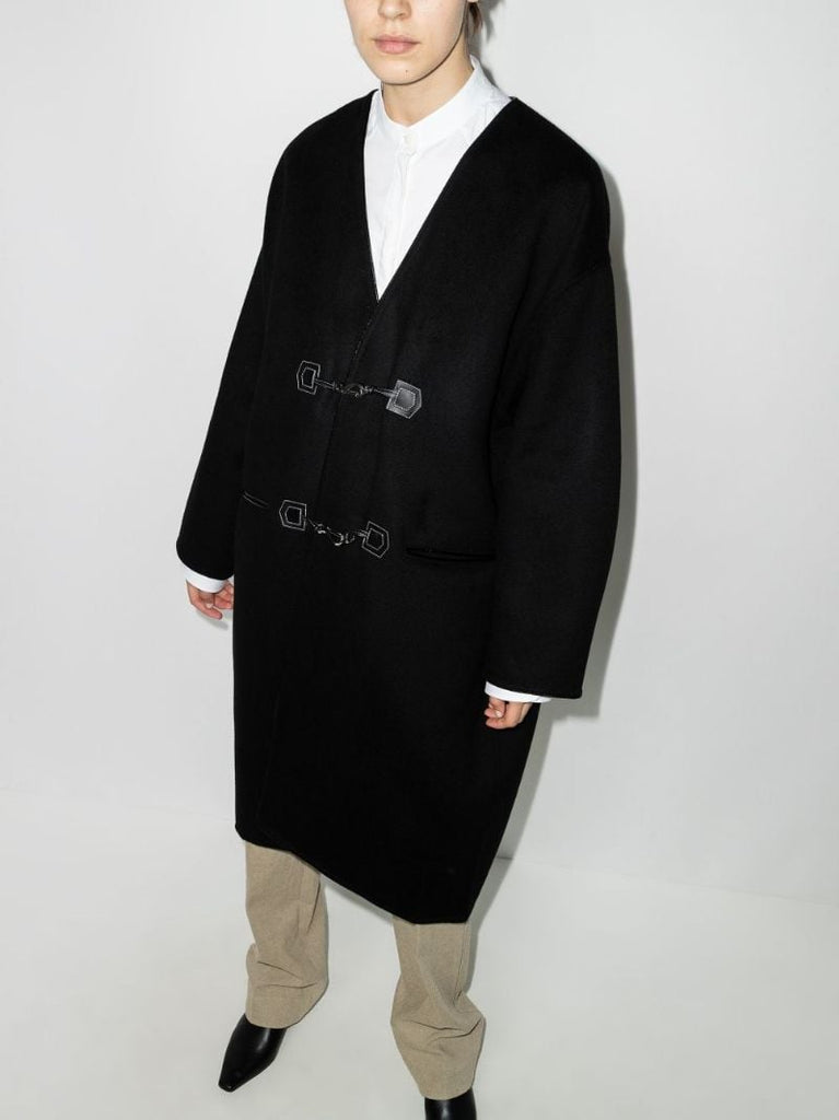 Leather Trimmed Wool Coat