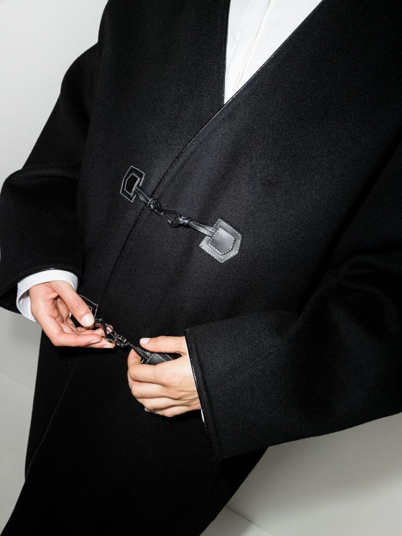 Leather Trimmed Wool Coat