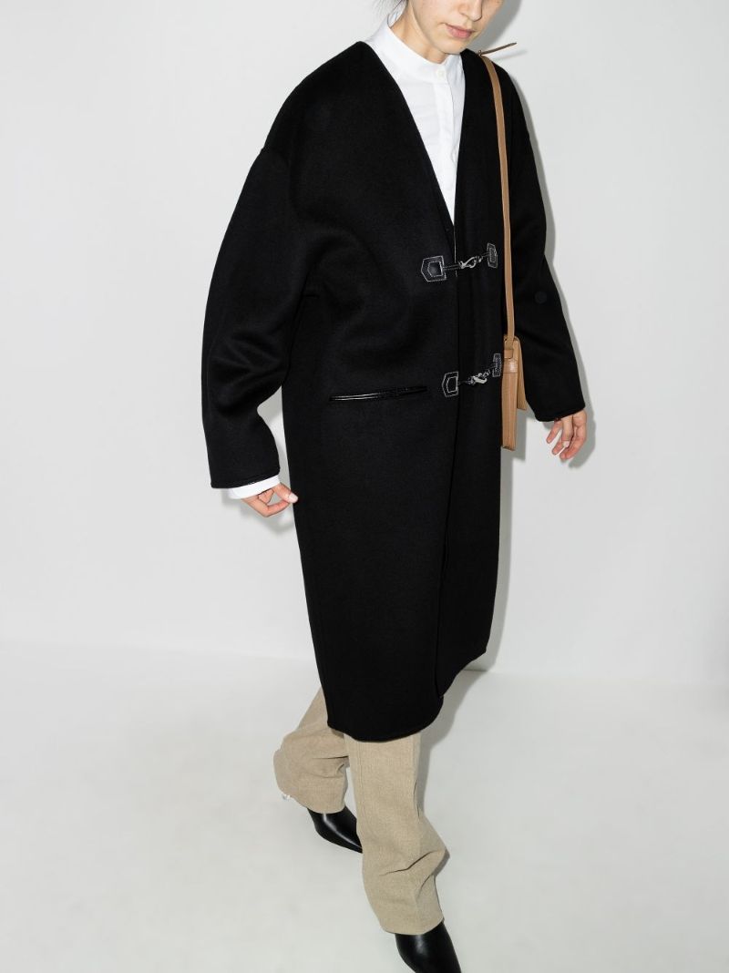Leather Trimmed Wool Coat