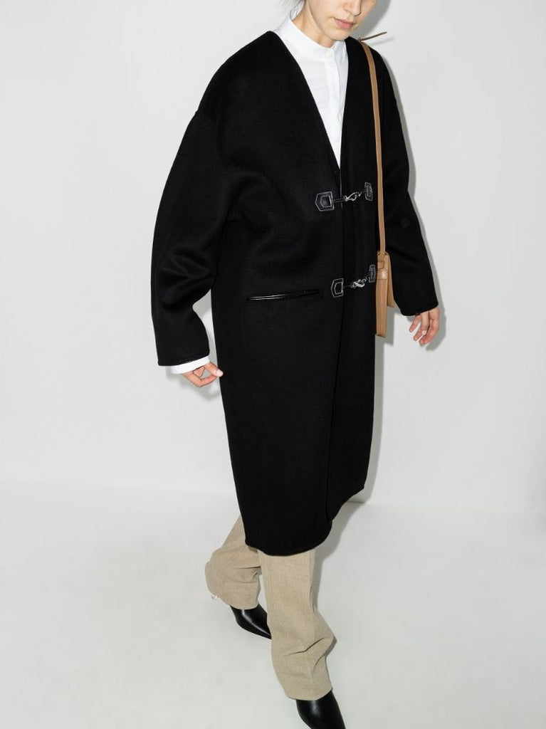 Leather Trimmed Wool Coat