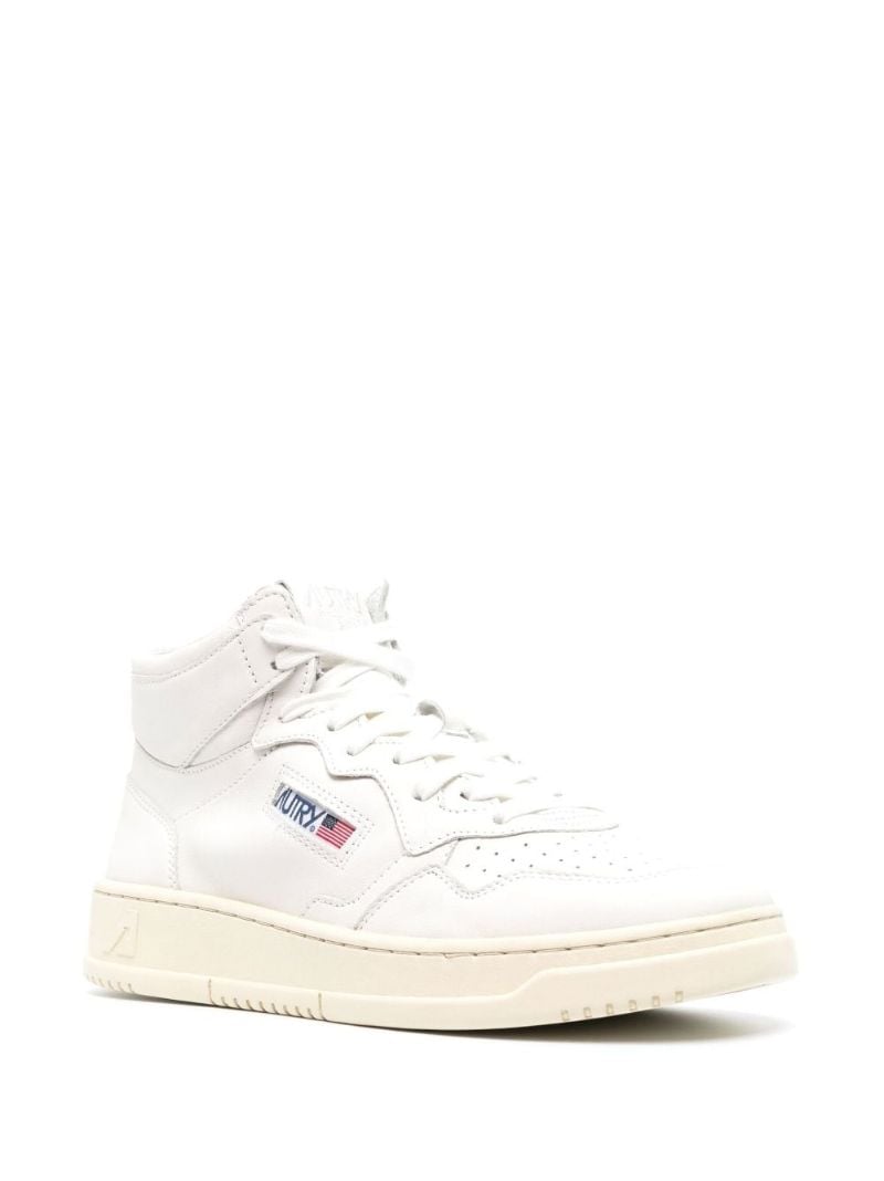 White Mid High-top Leather Sneakers