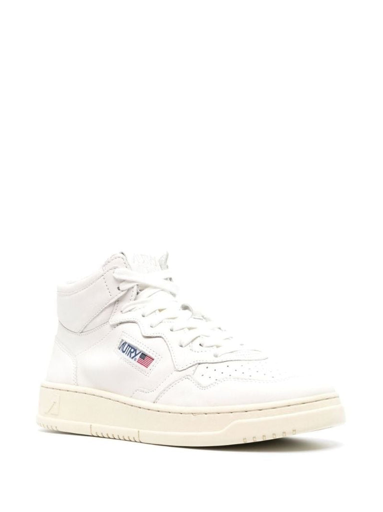 White Mid High-top Leather Sneakers