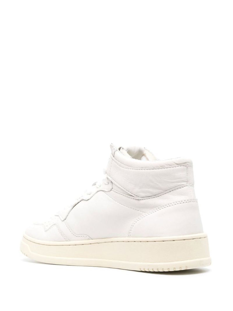 White Mid High-top Leather Sneakers