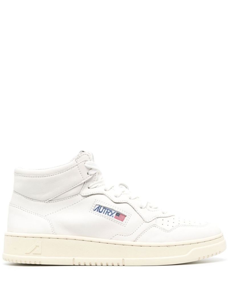White Mid High-top Leather Sneakers