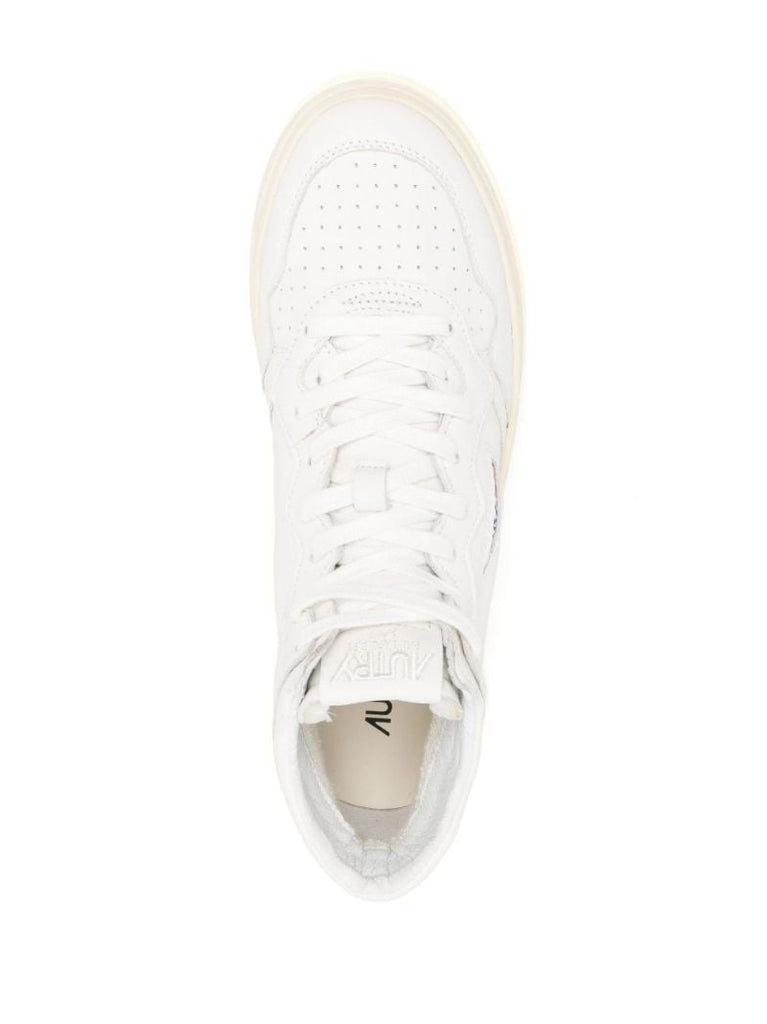 White Mid High-top Leather Sneakers