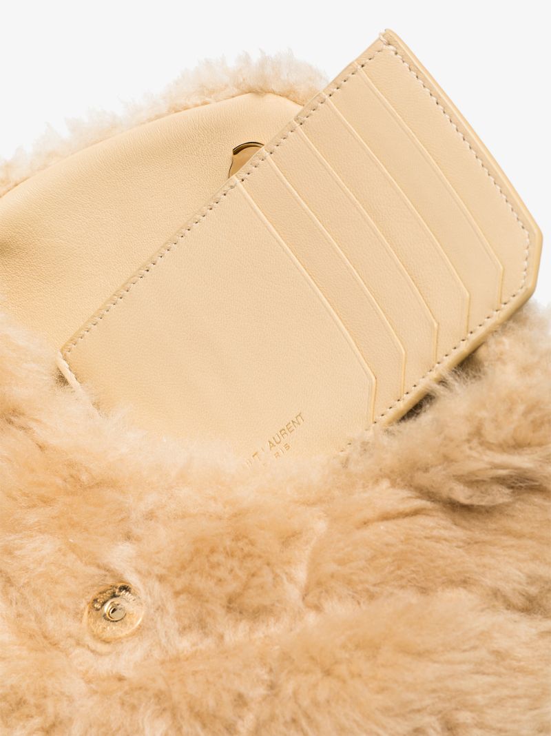 Neutral Puffer Shearling Pouch Bag