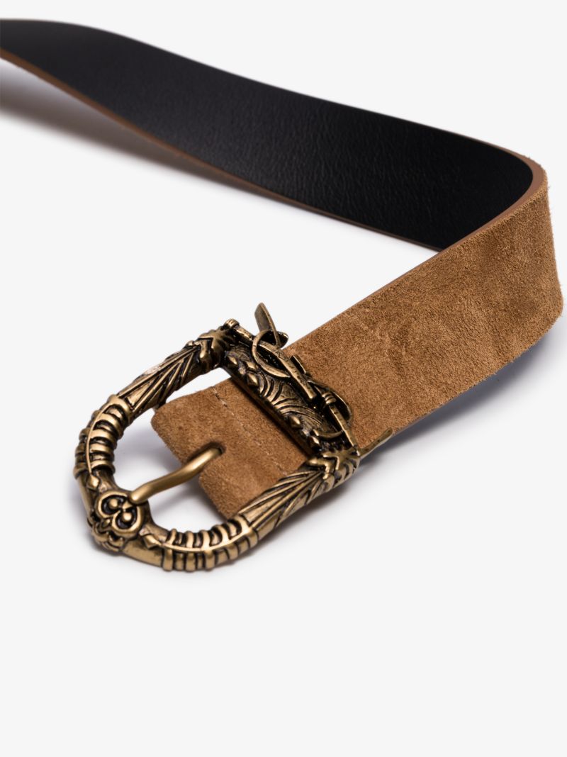 Dark Brown Celtic Buckle Suede Belt