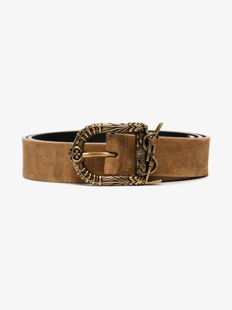 Dark Brown Celtic Buckle Suede Belt