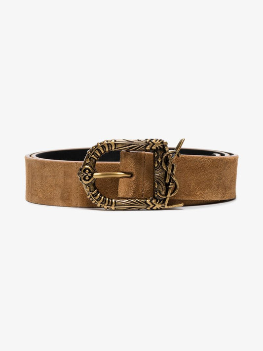 Dark Brown Celtic Buckle Suede Belt