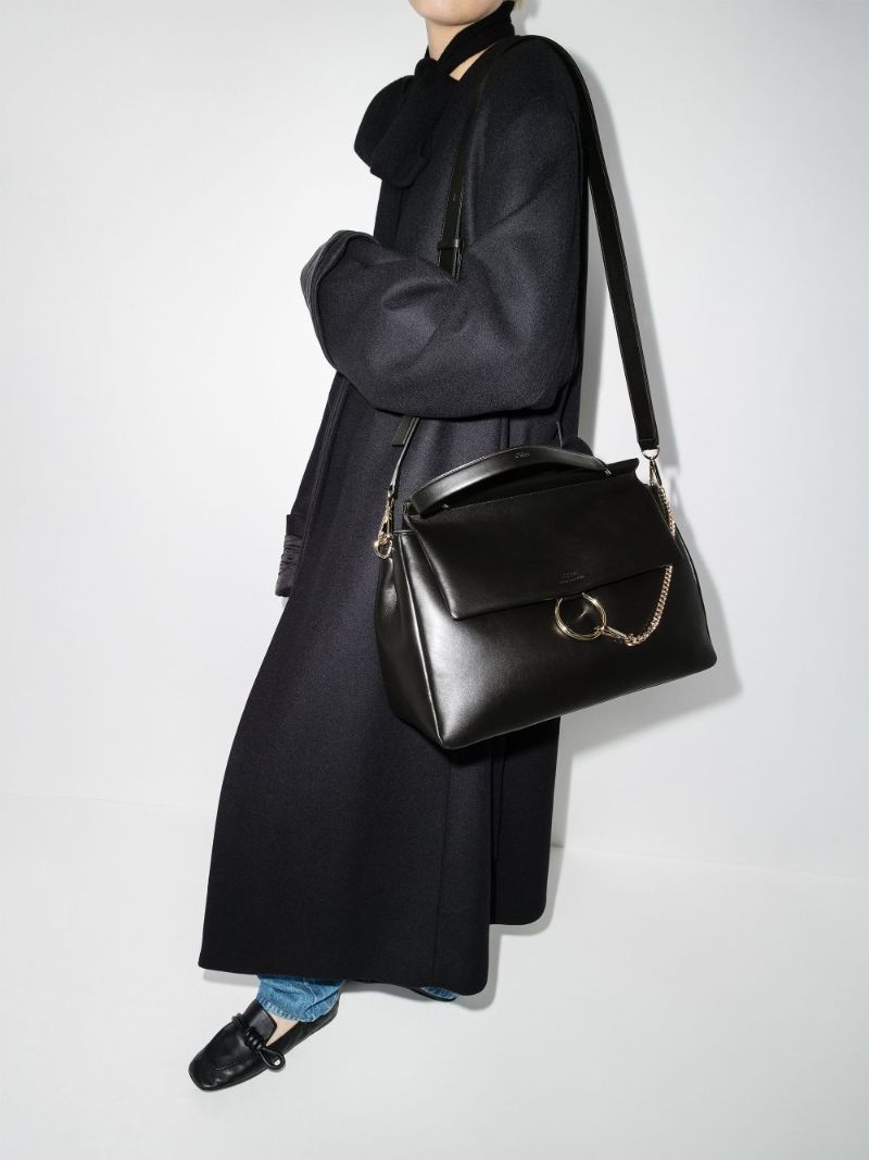 Black Faye Large Leather Shoulder Bag