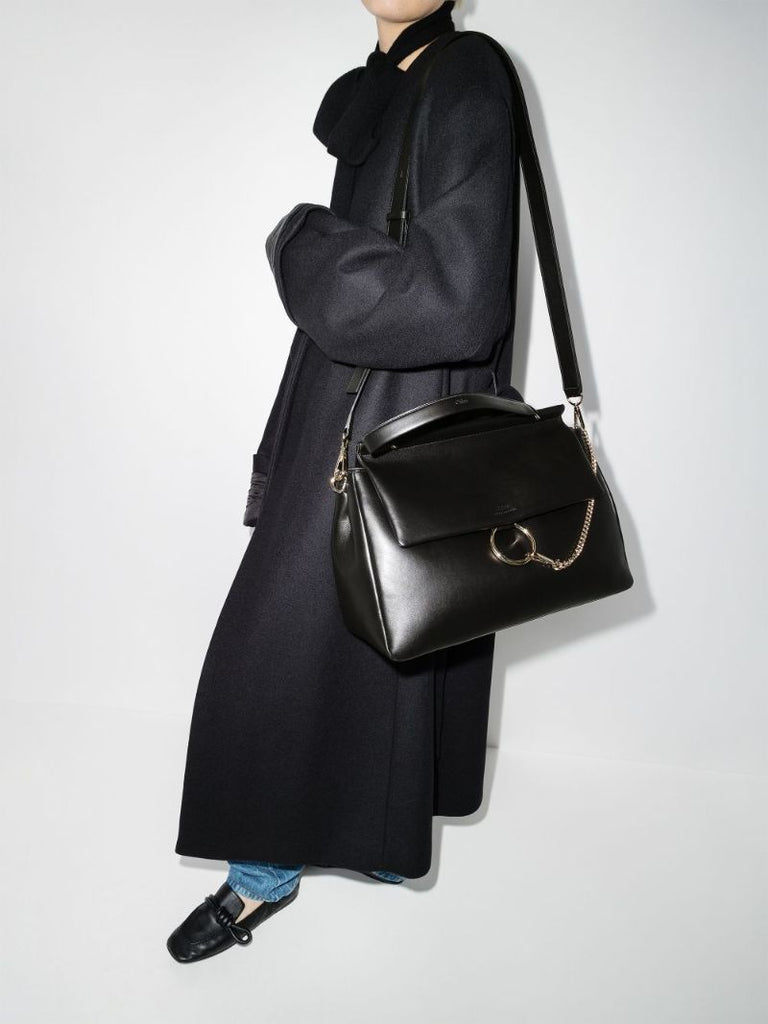Black Faye Large Leather Shoulder Bag