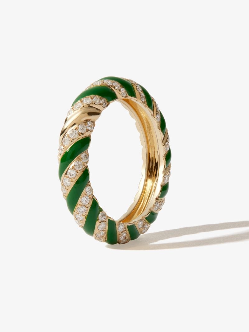 9k Yellow Gold Striped Enamel Diamond Ring