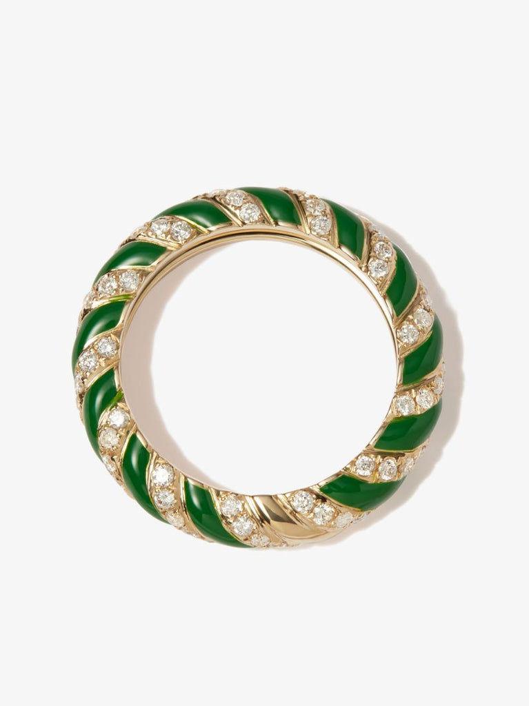 9k Yellow Gold Striped Enamel Diamond Ring